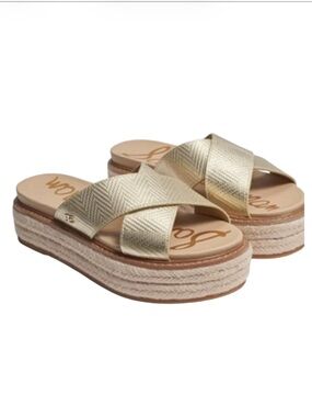 Sam Edelman Korean Gold Leather Espadrille Flatform Sandals Size 10